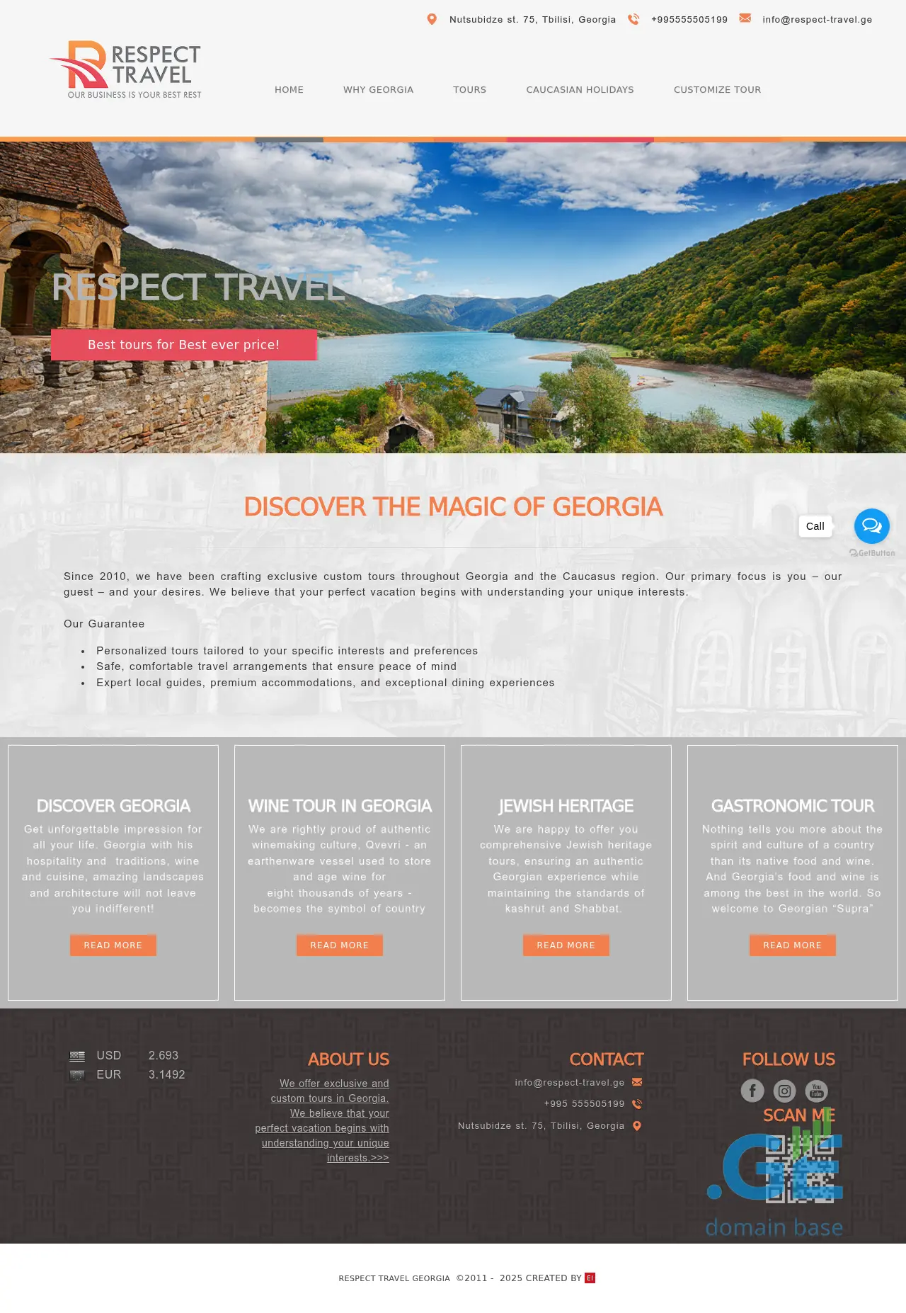 Screenshot of the site respect-travel.ge