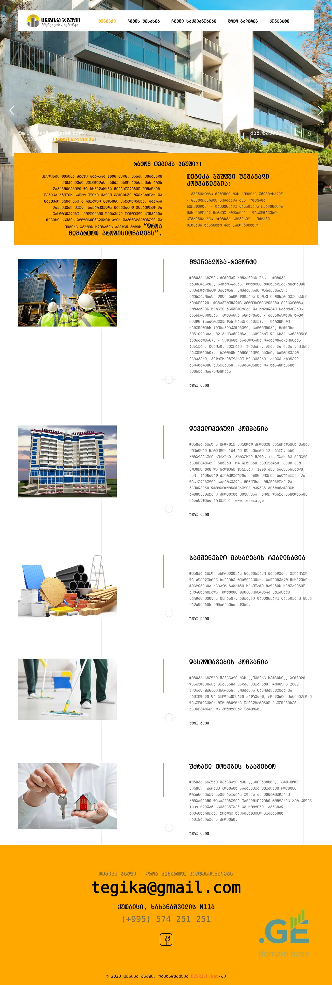 Screenshot of the site tegika.ge