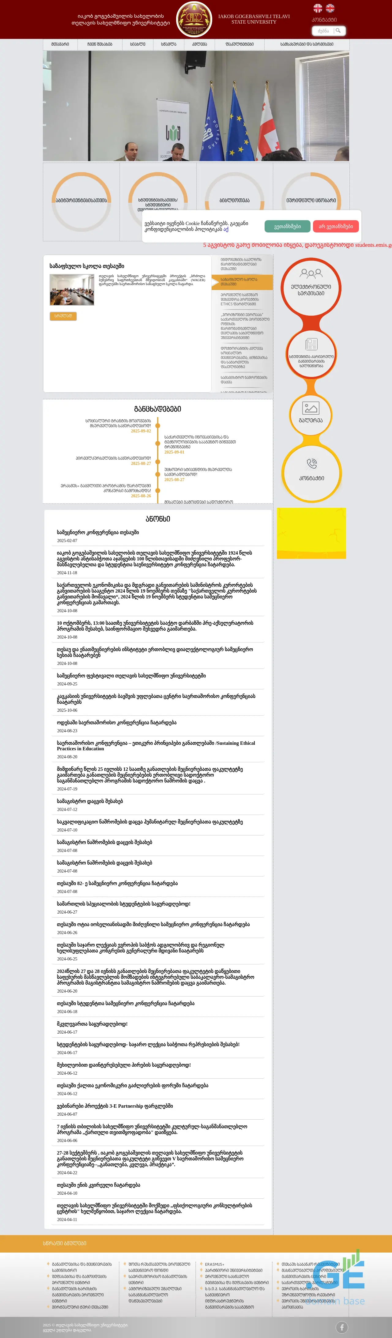Screenshot of the site tesau.edu.ge