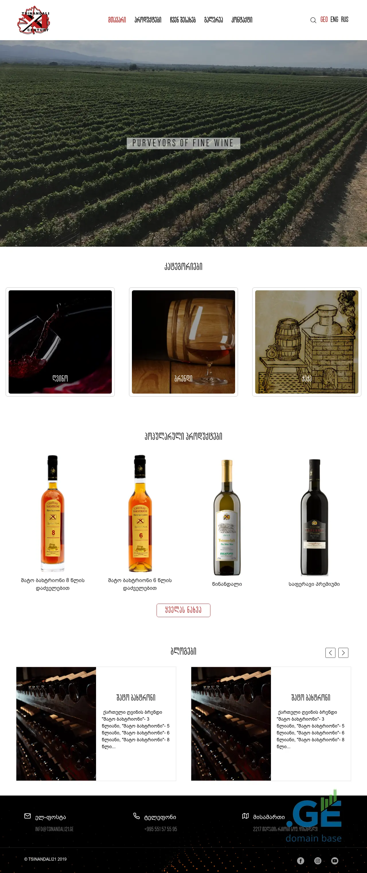 Screenshot of the site tsinandali21.ge
