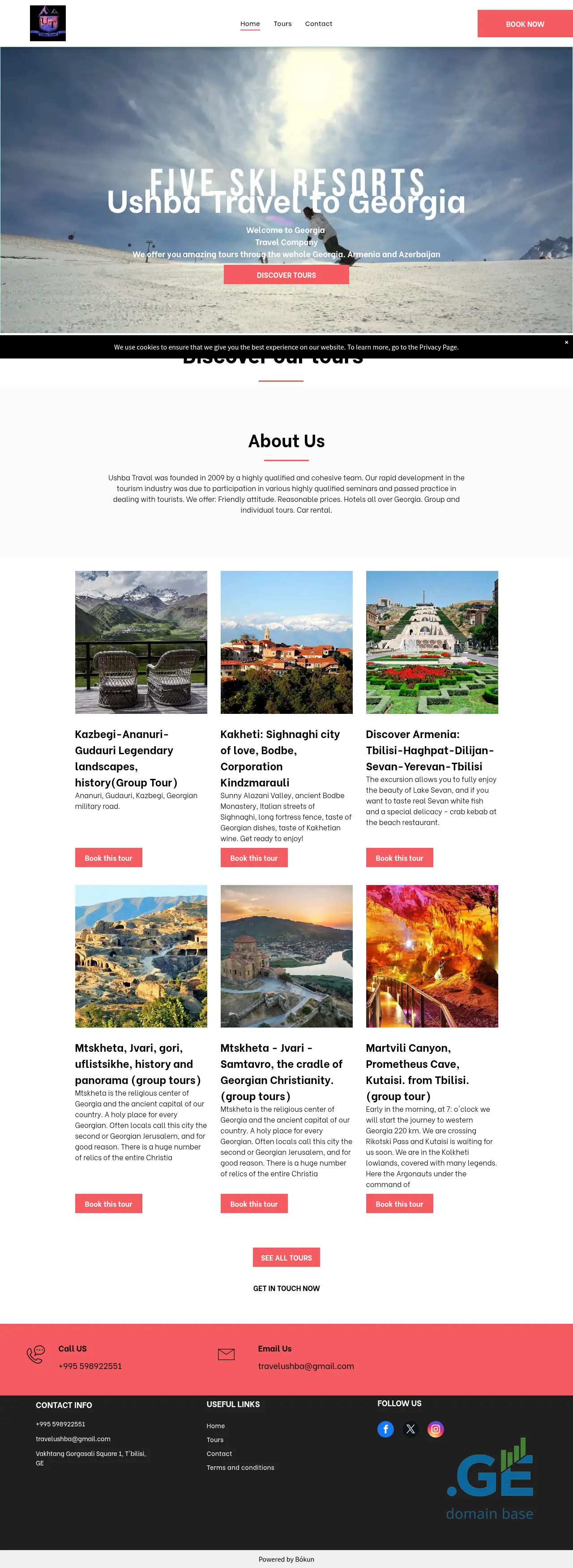 Screenshot of the site ushbatravel.ge