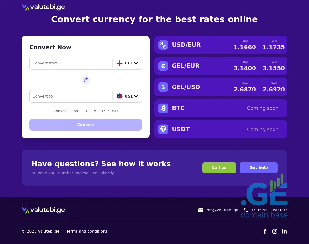 Screenshot of the site valutebi.ge