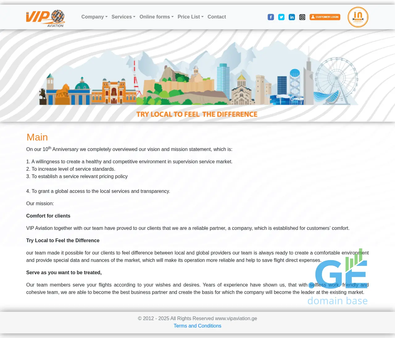 Screenshot of the site vipaviation.ge